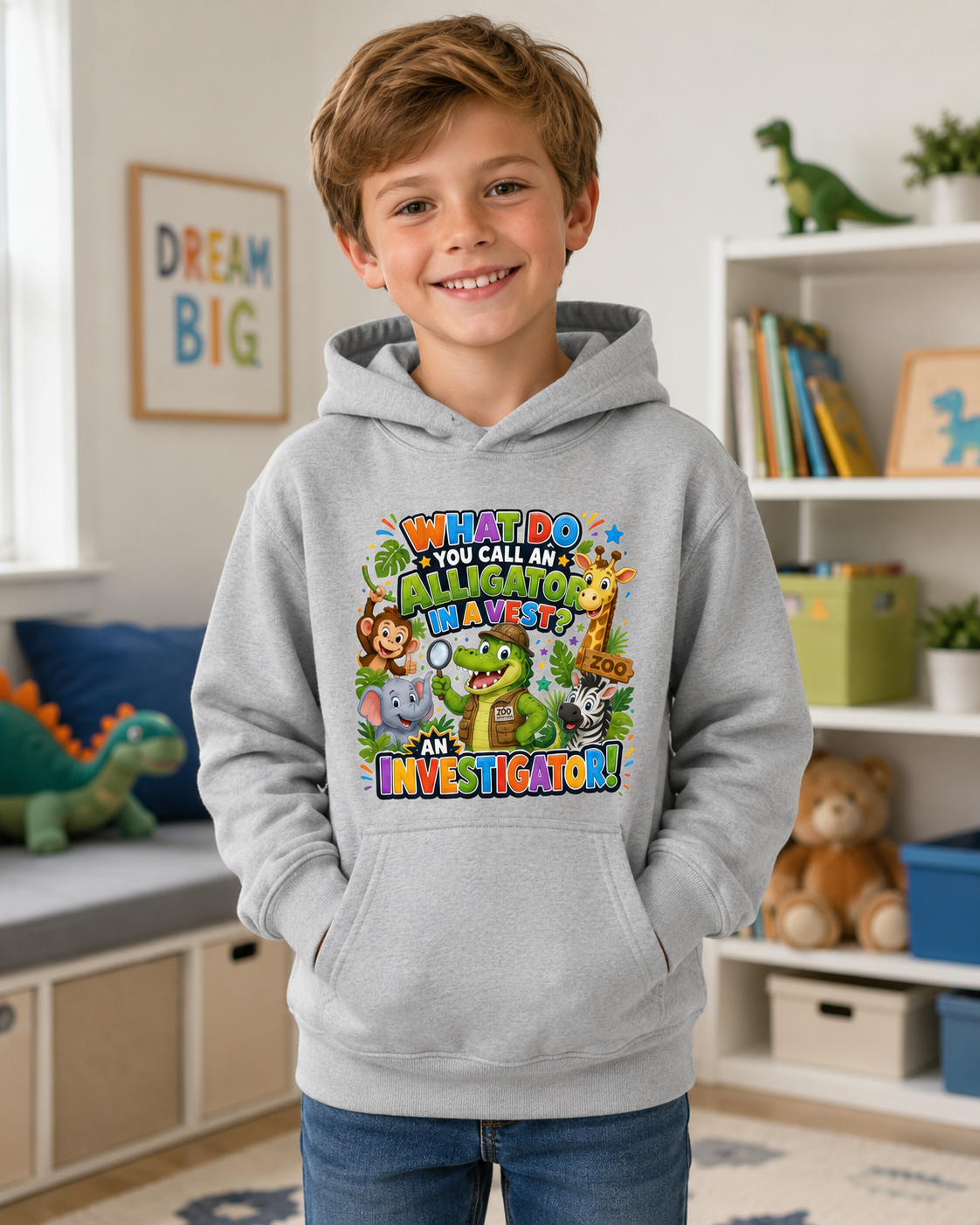 Alligator Investigator Kids Hoodie | Cute Zoo Animal Detective Design