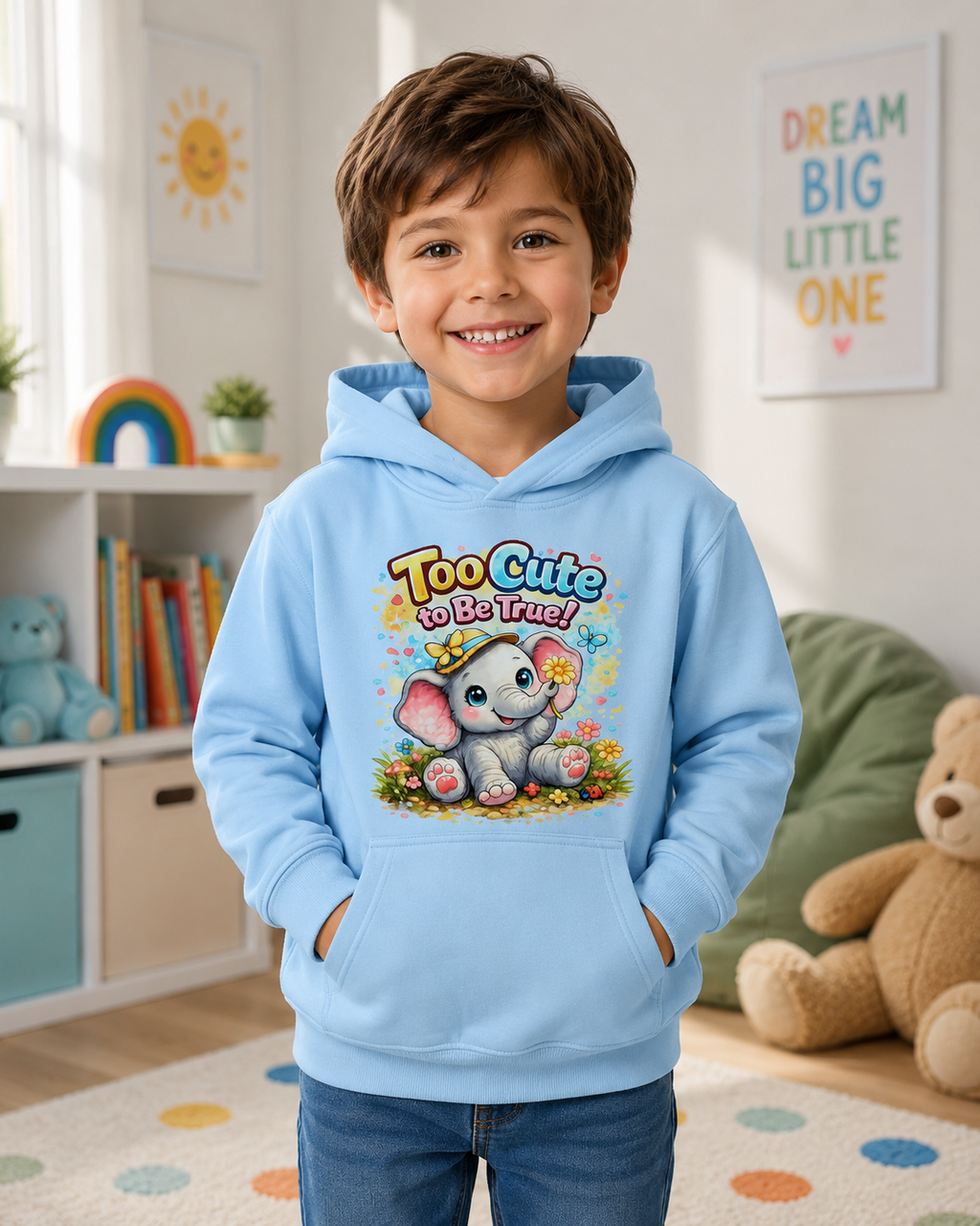 Kids Hoodie — "Too Cute to Be Traced" Elephant Graphic Hoodie for Toddlers & Little Kids