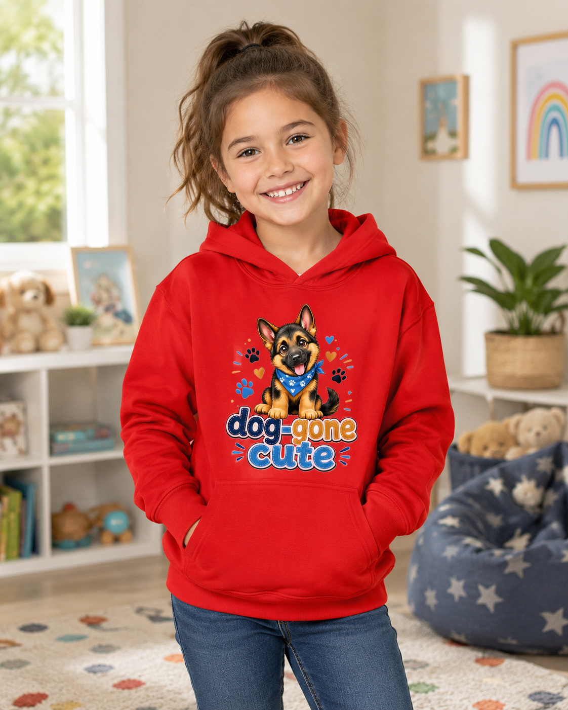 Kids Hoodie - "Dog-Gone Cute" German Shepherd Puppy Graphic Hoodie for Children
