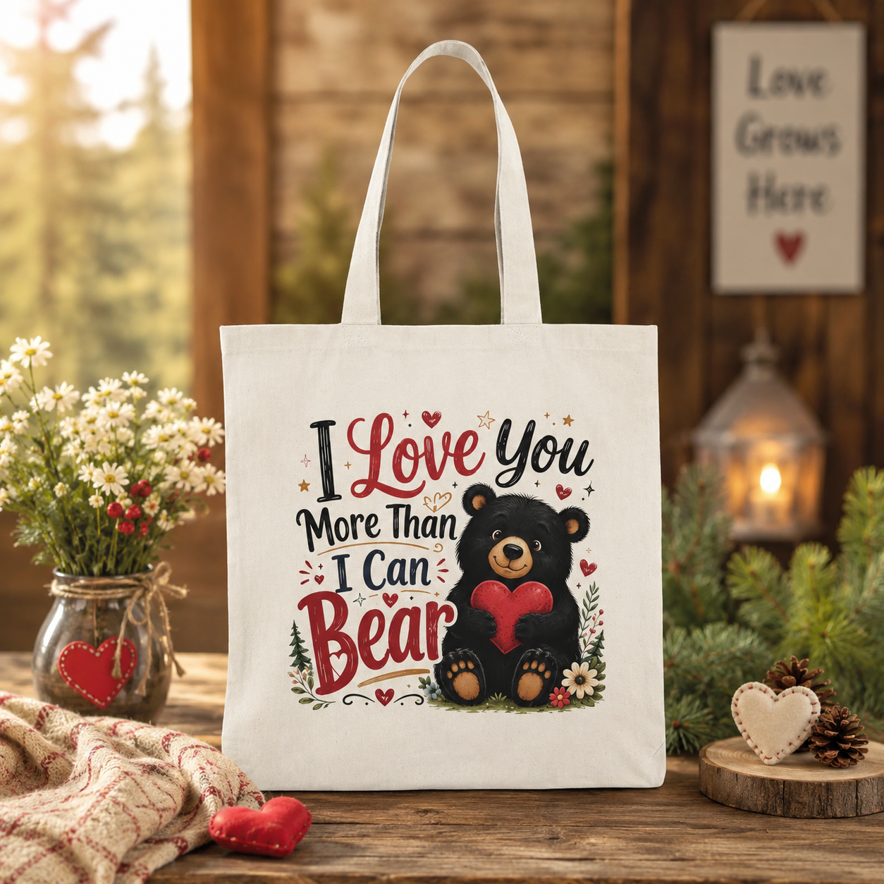 I Love You More Than I Can Bear Tote Bag — Cute Bear Valentine Grocery Tote