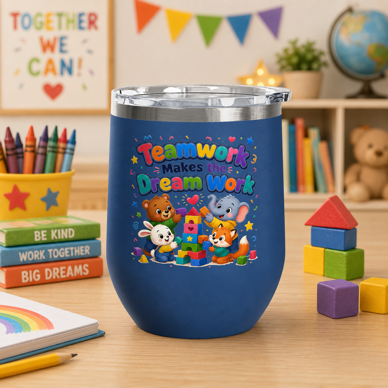 "Teamwork Makes the Dream Work" Kids Animal Stack 12oz