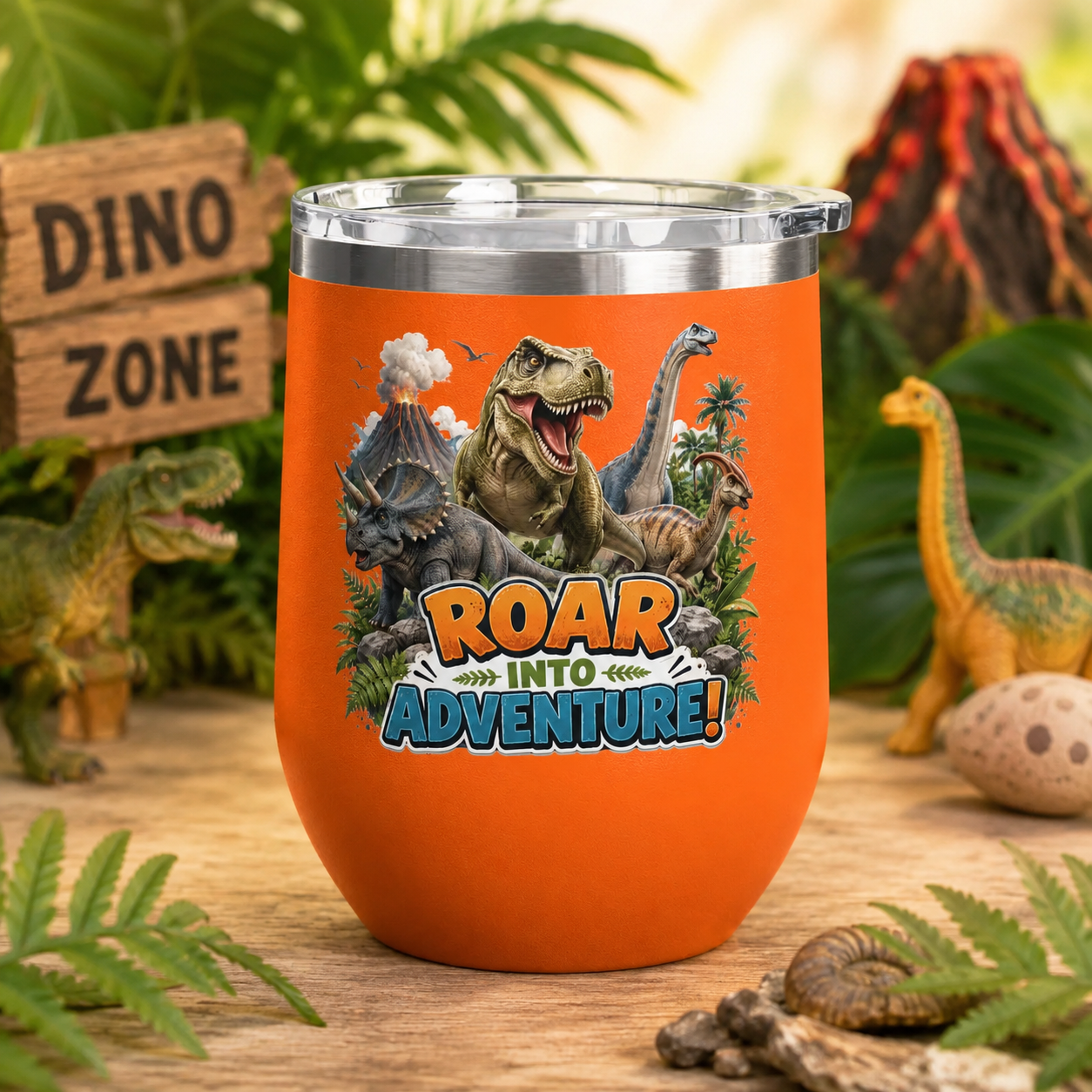 Roar Into Adventure! Dinosaur Tumbler – 12oz Stainless Steel Travel Cup