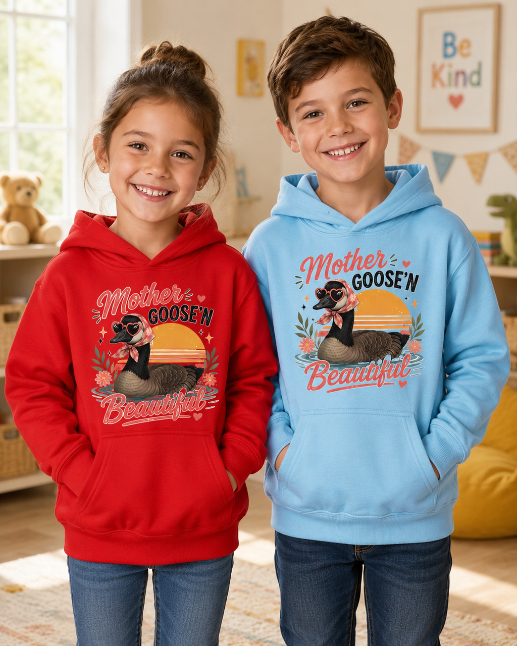 Kids Hoodie - "Mother Goose'n Beautiful" Cute Goose Graphic Hoodie for Girls & Boys