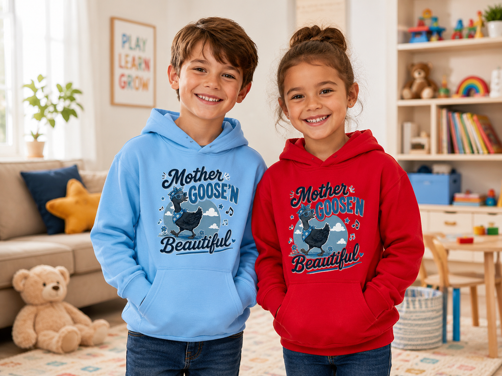 Kids Hoodie - "Mother Goose'n Beautiful" Cute Nursery Rhyme Goose Graphic