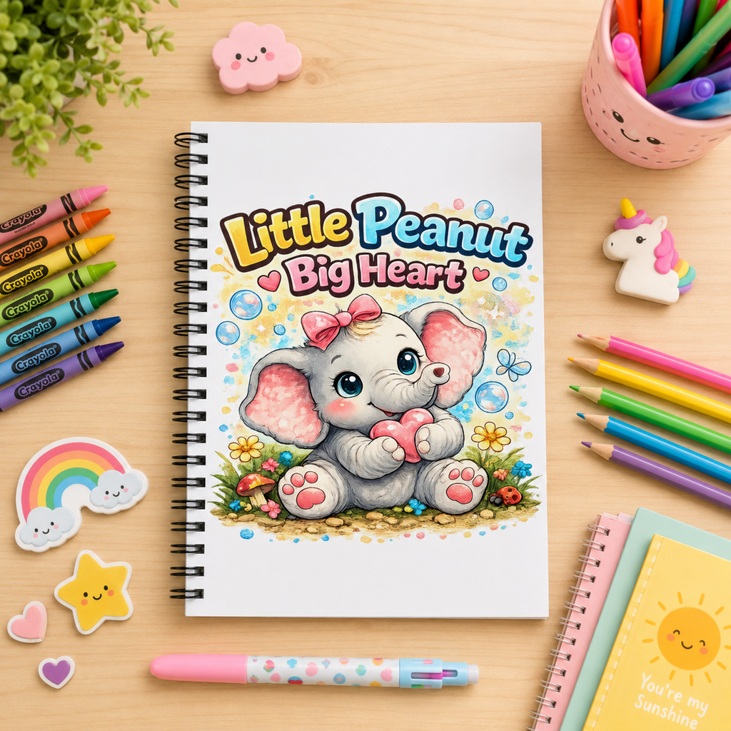 Little Peanut Big Heart Spiral Notebook — Cute Elephant Ruled Journal for Kids & Baby Shower Gift