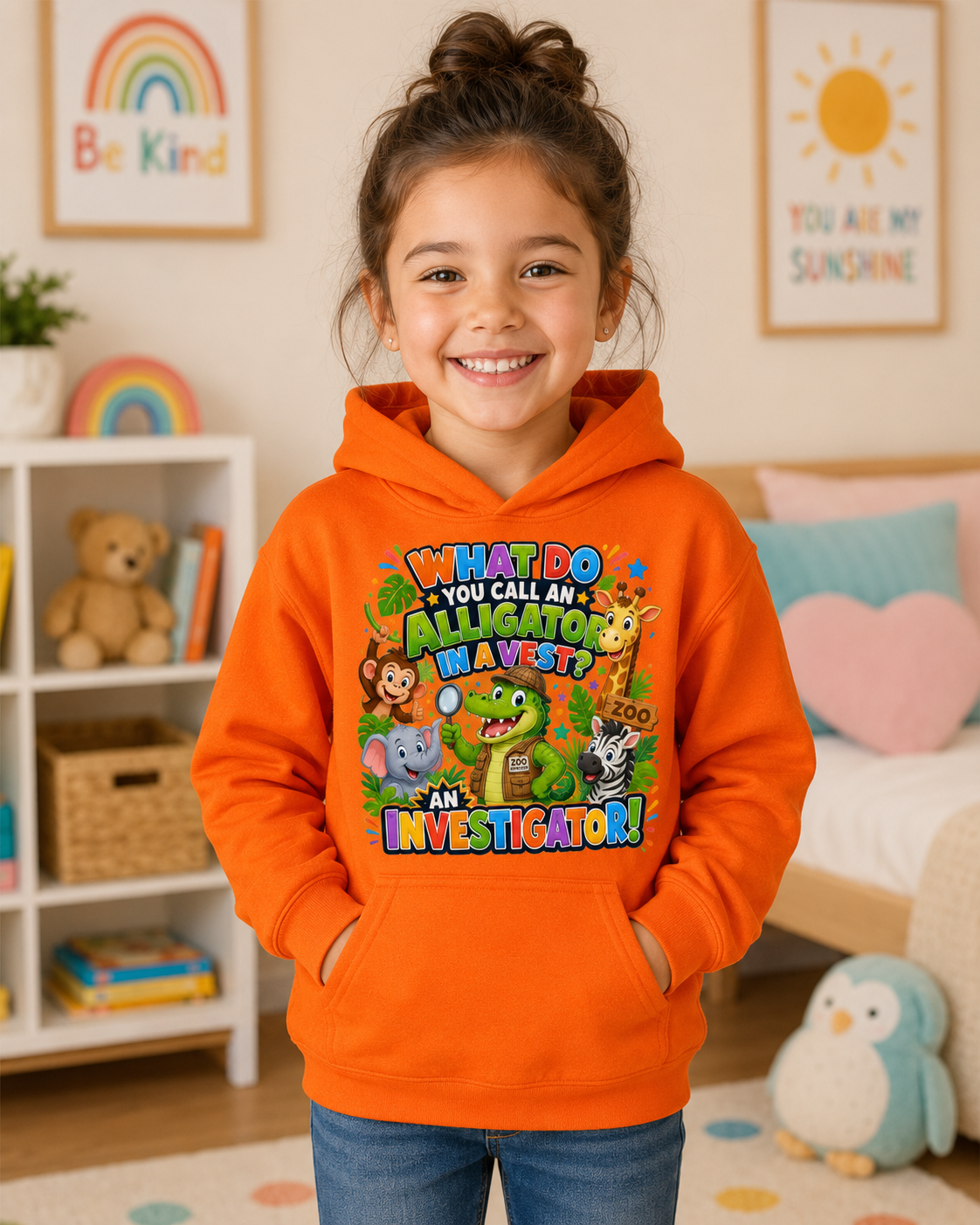 Alligator Investigator Kids Hoodie | Cute Zoo Animal Detective Design