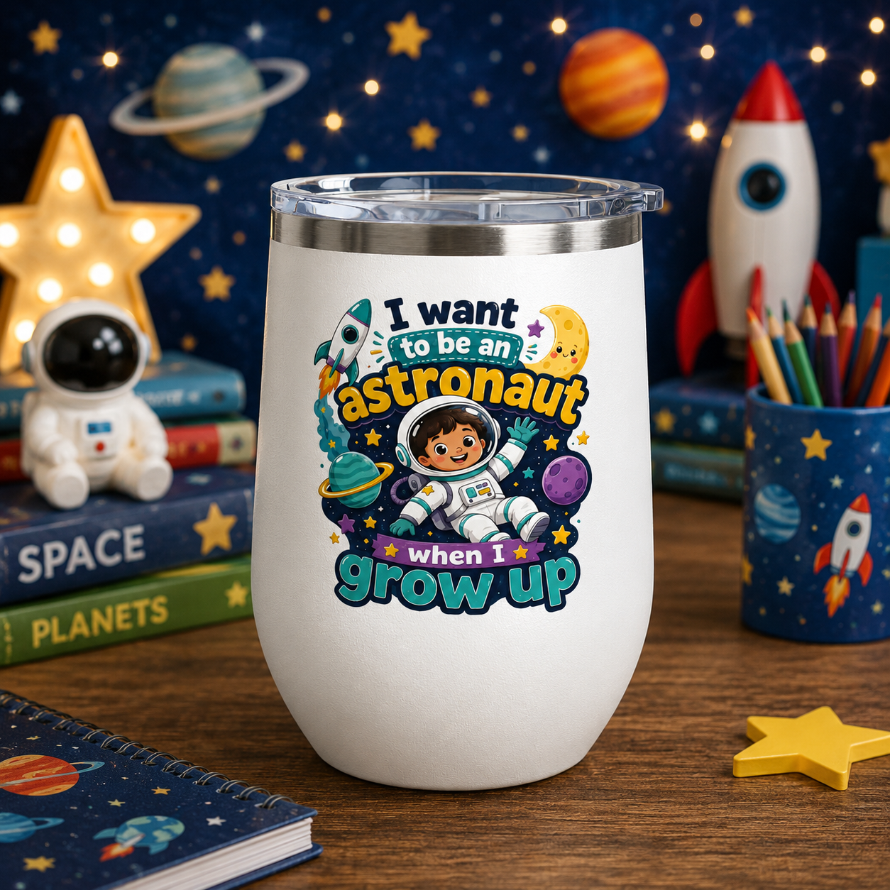 Astronaut Kids Tumbler — "I Want to Be an Astronaut When I Grow Up" 12oz
