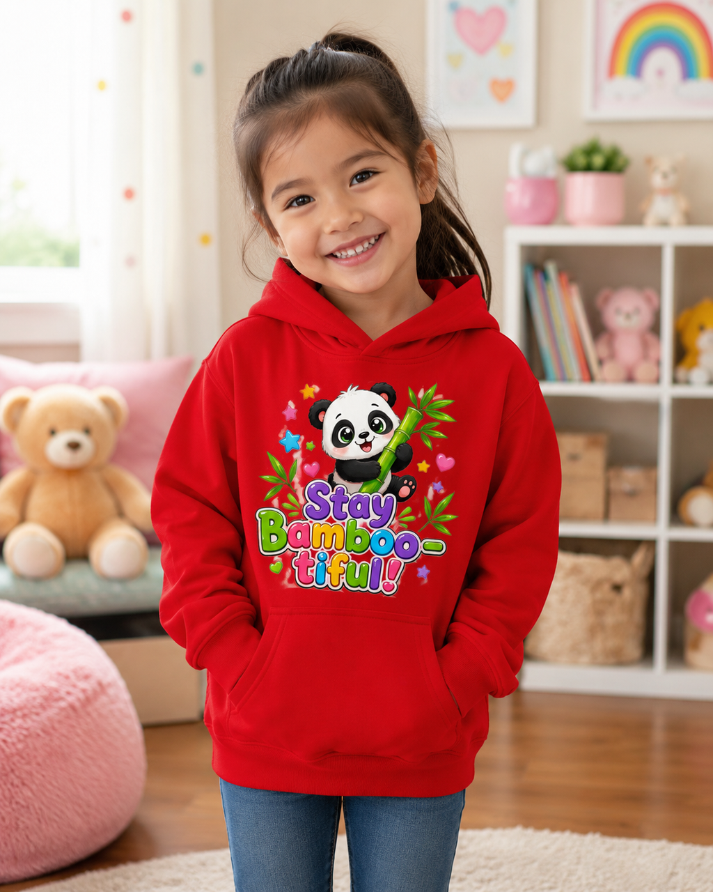 Kids Hoodie — "Stay Bambootiful" Cute Panda Bamboo Graphic