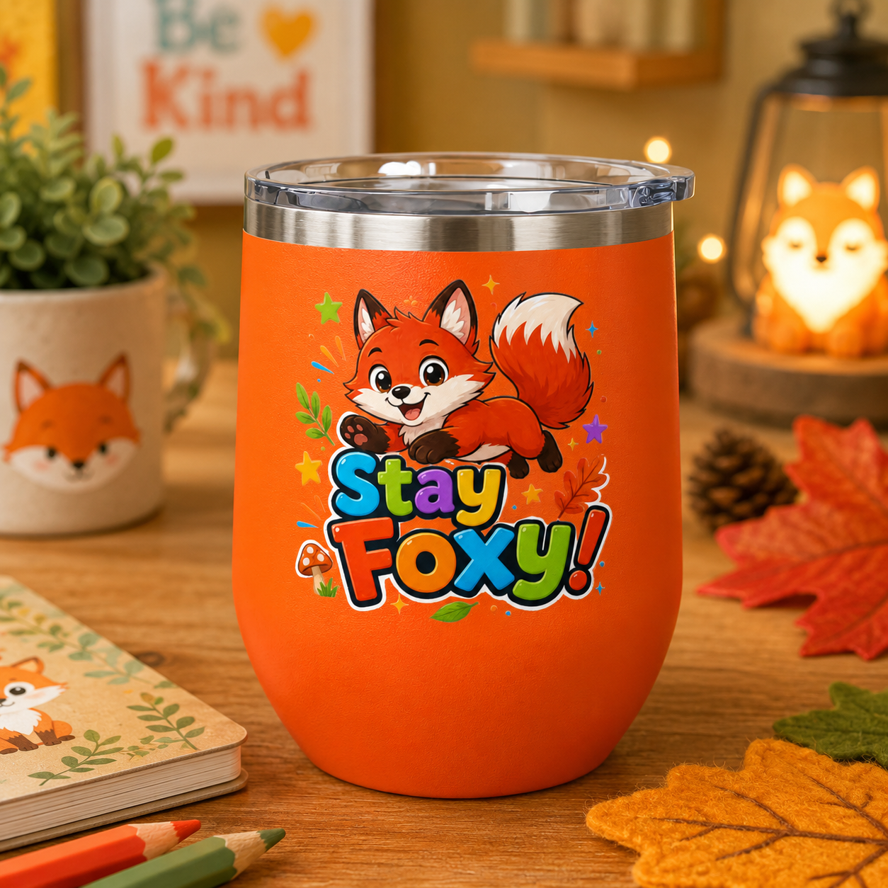 Stay Foxy 12oz Tumbler — Cute Fox Insulated Cup
