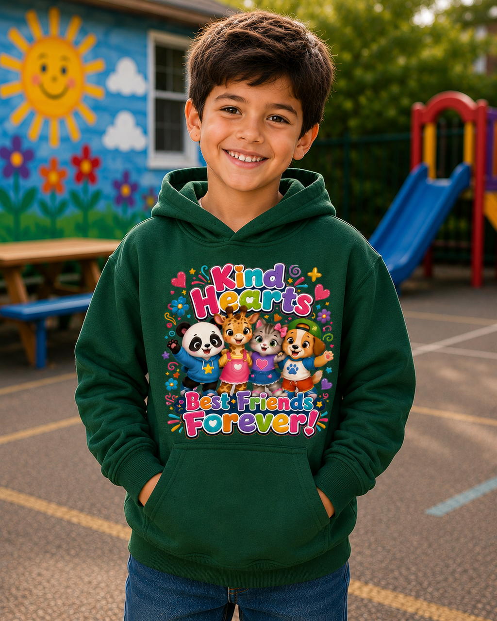 Kids Hoodie - "Kind Hearts Best Friends Forever" Cute Animal Friendship Hoodie