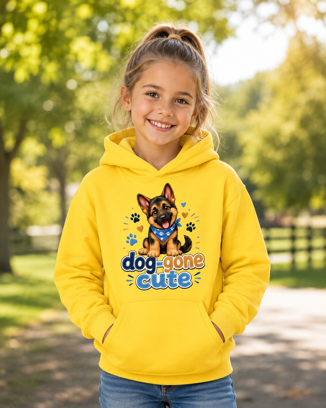 Kids Hoodie - "Dog-Gone Cute" German Shepherd Puppy Graphic Hoodie for Children