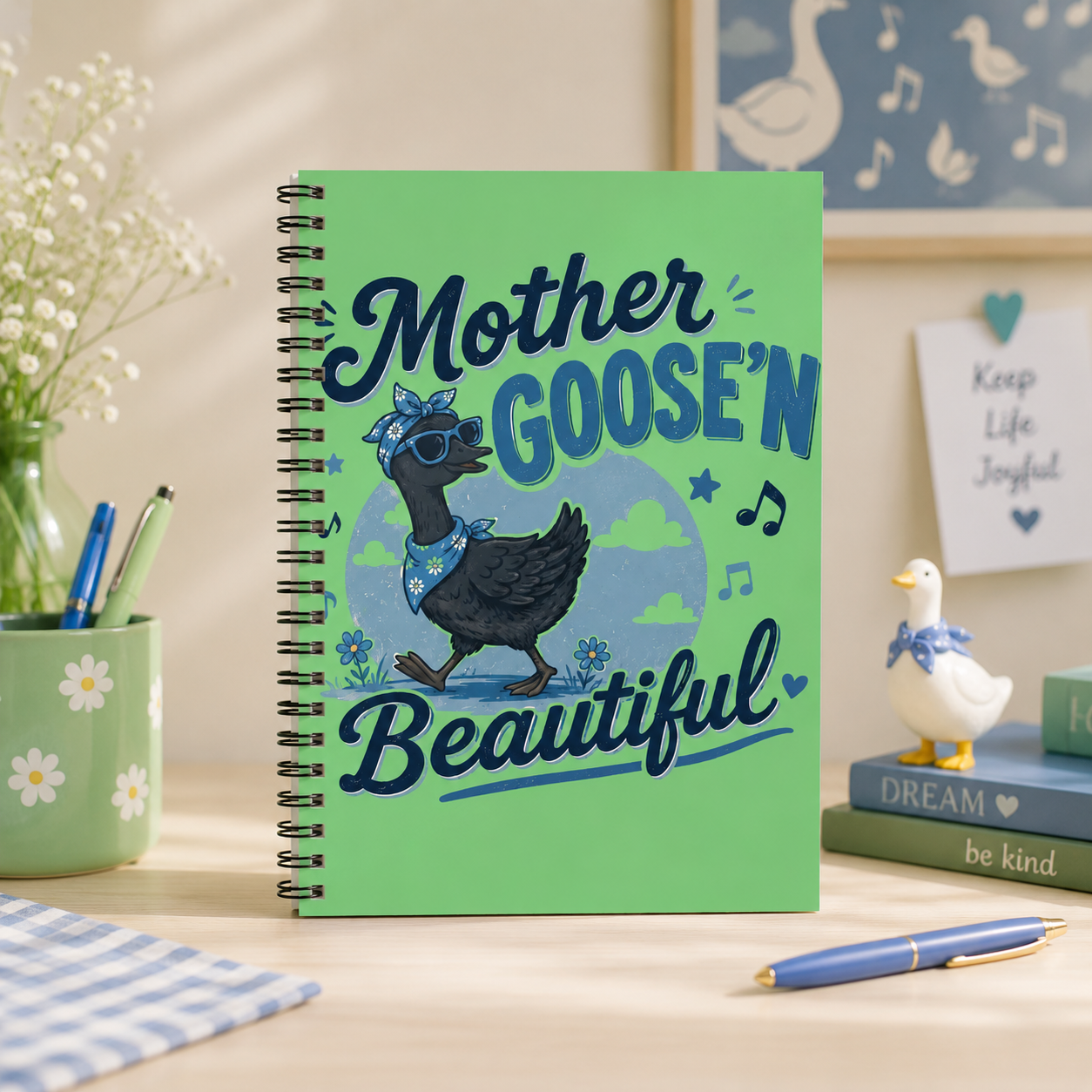 Mother Goose'n Beautiful Spiral Notebook — Cute Duck Illustration Ruled Journal