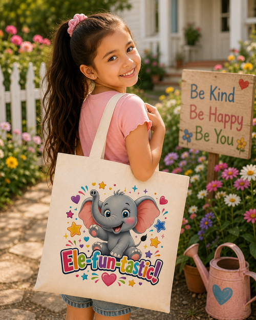 Ele-Fun-Tastic! Cute Elephant Kids Tote Bag — Colorful Animal Canvas Shopper