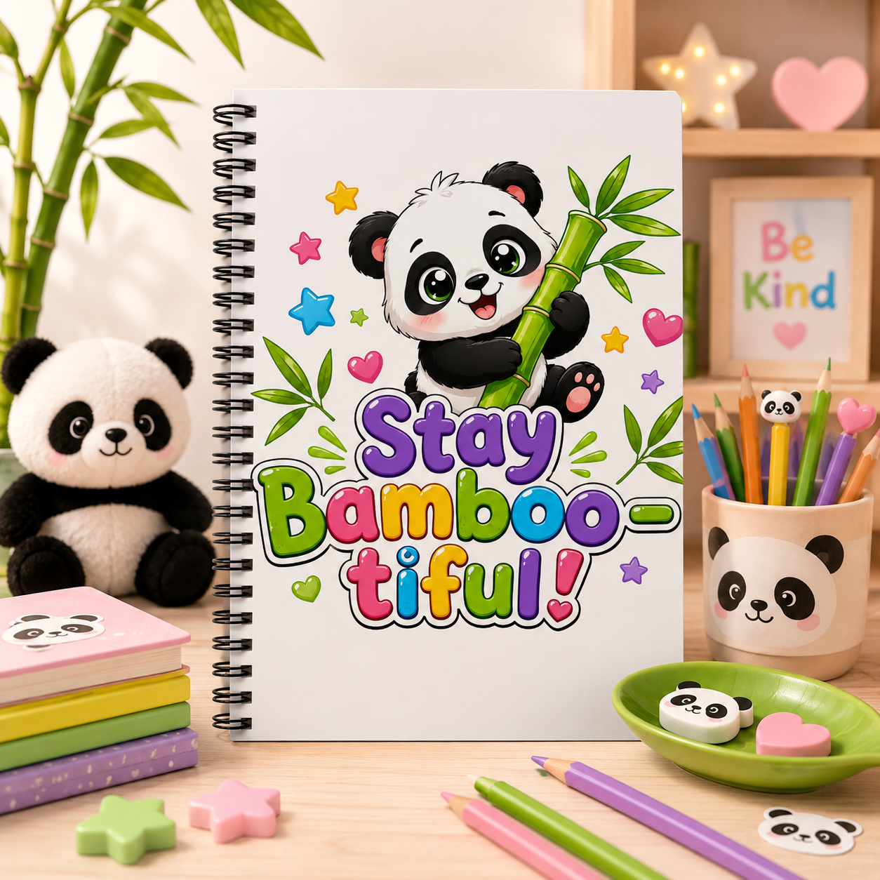Stay Bambootiful Spiral Notebook — Cute Panda Ruled Notebook for Kids & Gift