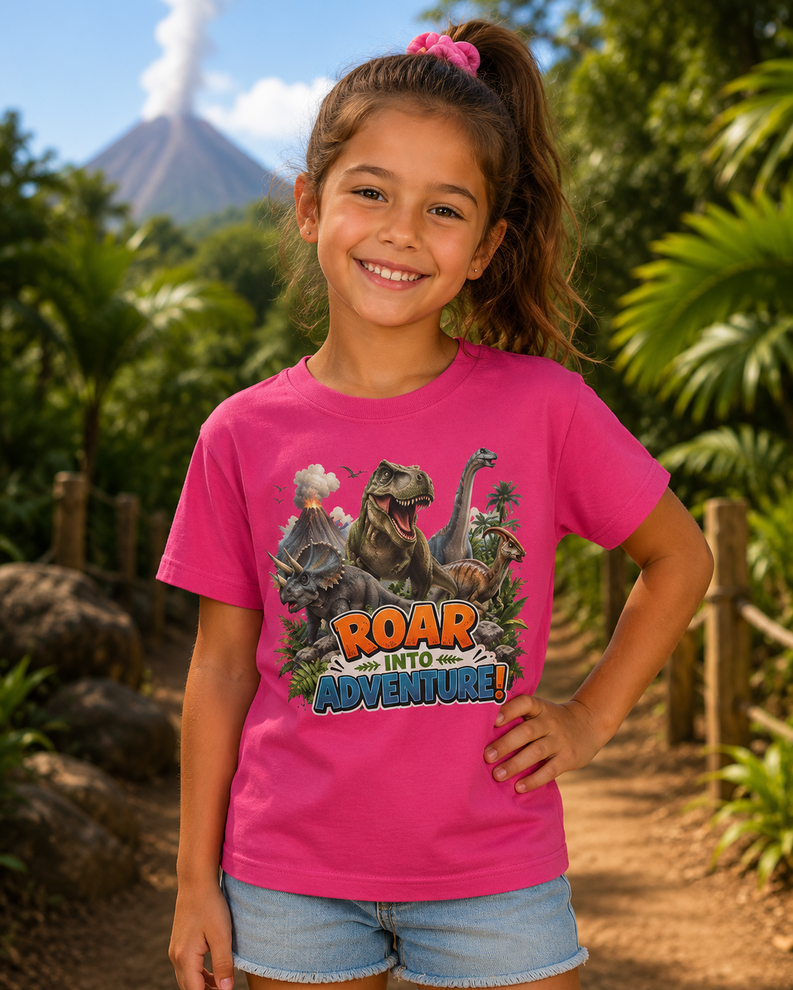 Kids Dinosaur Tee - "Roar Into Adventure" Graphic Shirt for Boys & Girls