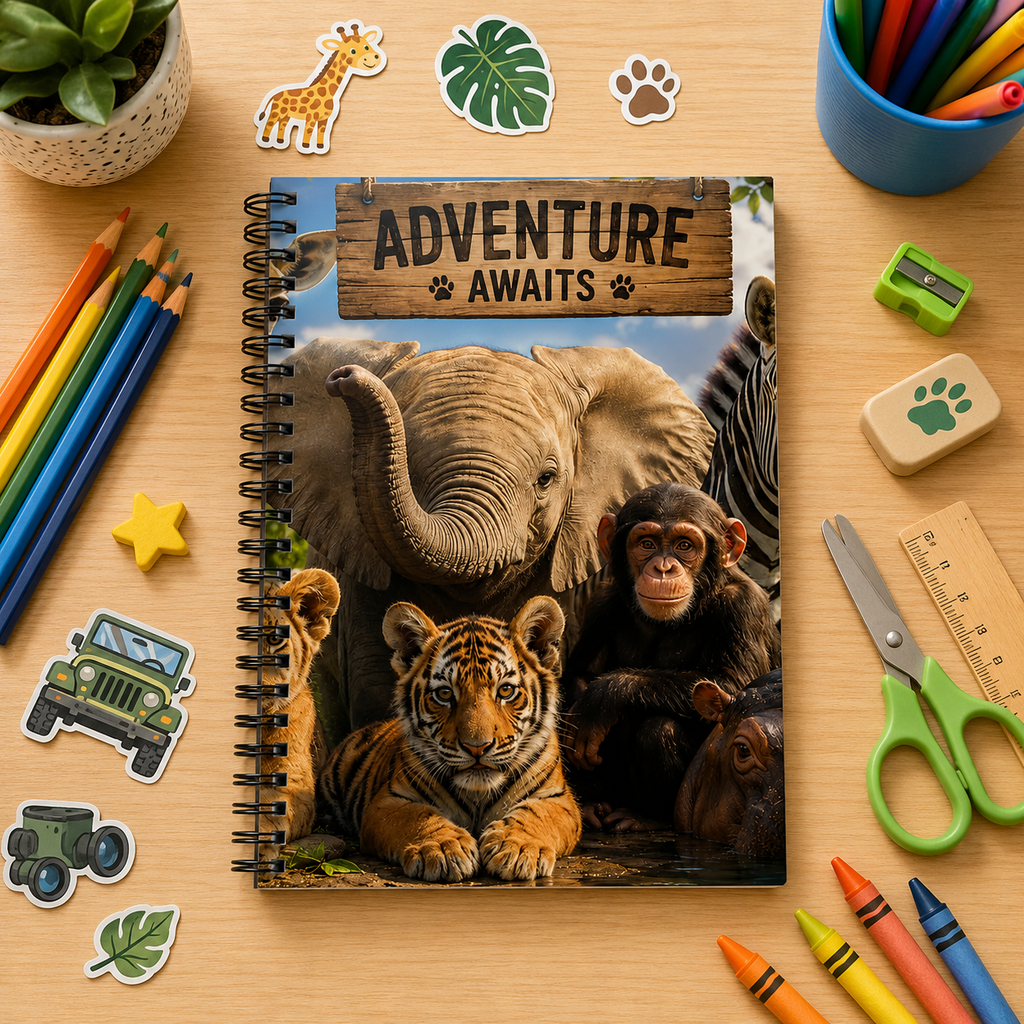 Adventure Awaits Animal Friends Spiral Notebook — Ruled Journal for Kids & Travel Notes