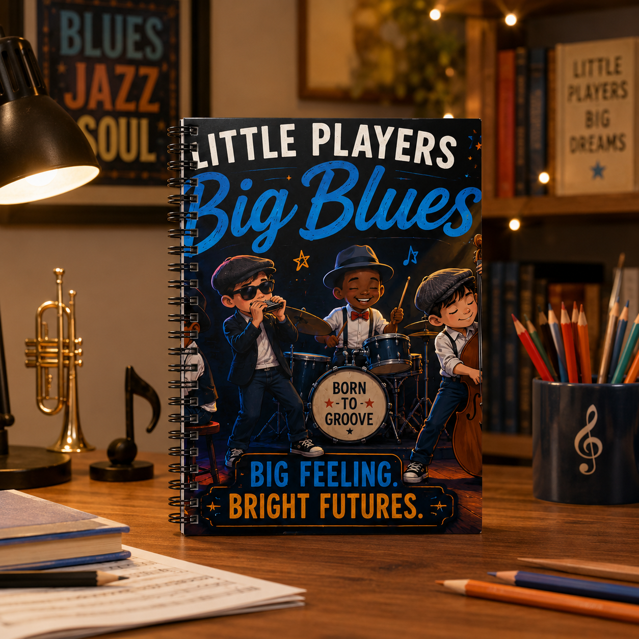 Little Players Big Blues Spiral Notebook — "Born to Groove" Ruled Journal for Kids & Music Lovers