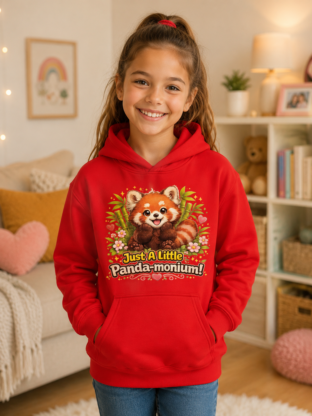 Red Panda Illustration Kids Hoodie | Just A Little Panda-monium, Cute Animal Shirt