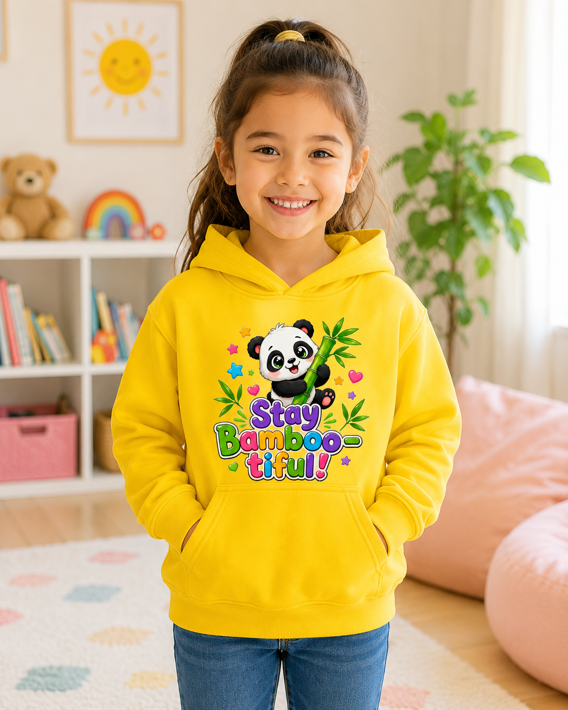 Kids Hoodie — "Stay Bambootiful" Cute Panda Bamboo Graphic