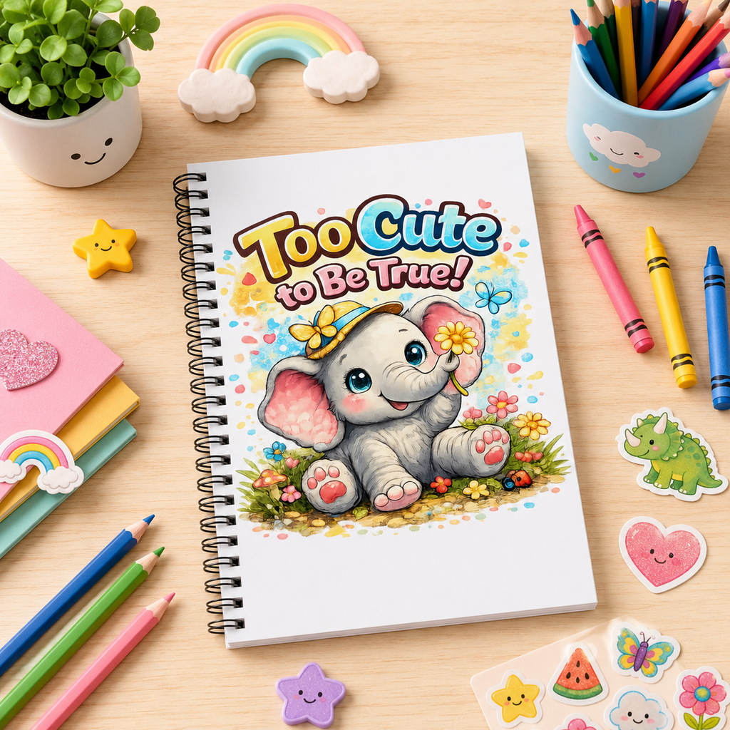 Too Cute to Be True! Baby Elephant Spiral Notebook — Cute Kids Journal, School Notebook