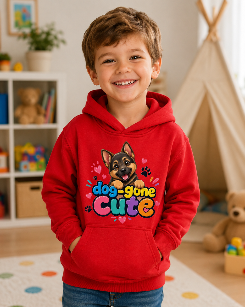 Dog-Gone Cute Kids Hoodie — Playful German Shepherd Paw Print Design