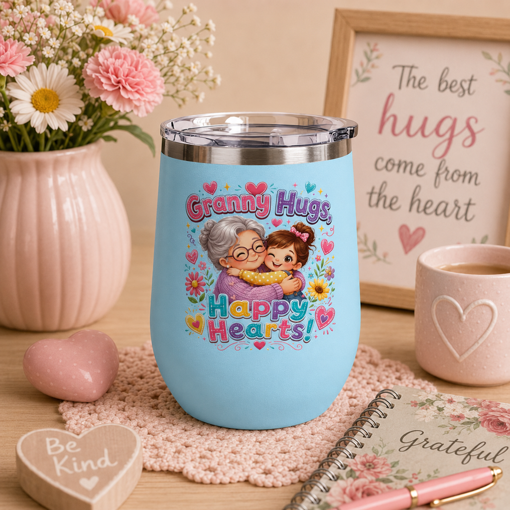 Granny Hugs Happy Hearts 12oz Tumbler — Cute Grandma & Grandchild Gift