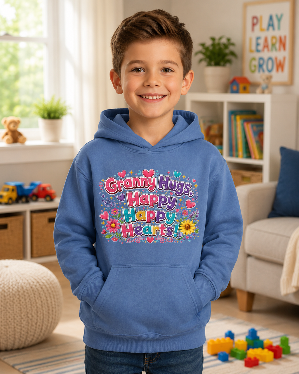 Granny Hugs Happy Happy Heart Kids Hoodie | Colorful Floral Heart Design
