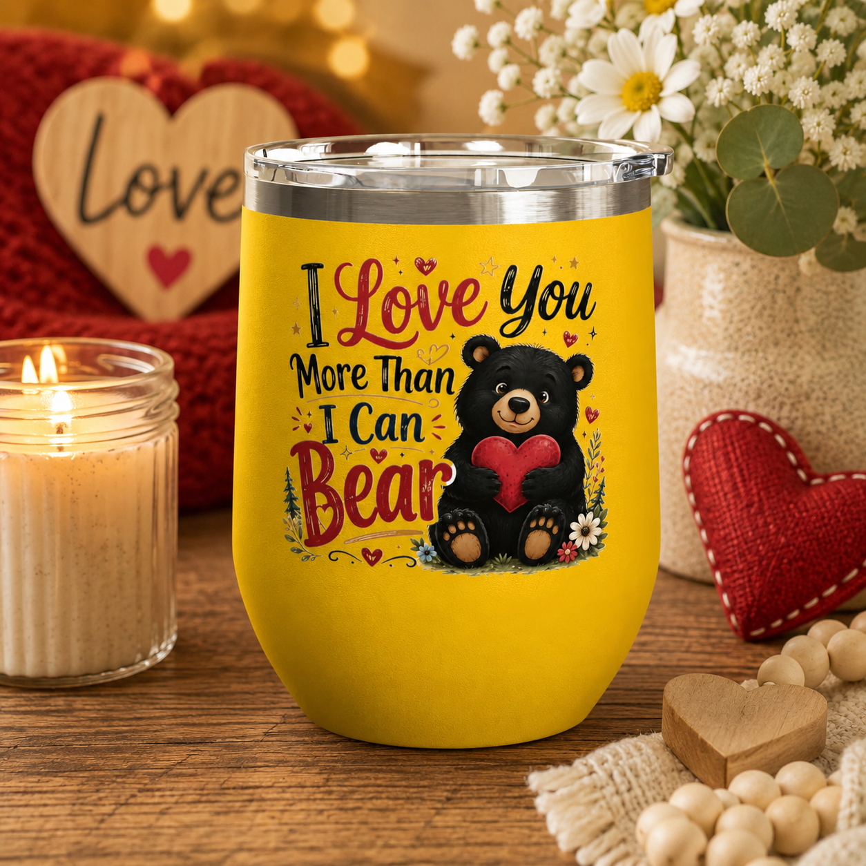 “I Love You More Than I Can Bear” Cute Bear Glass, 12oz