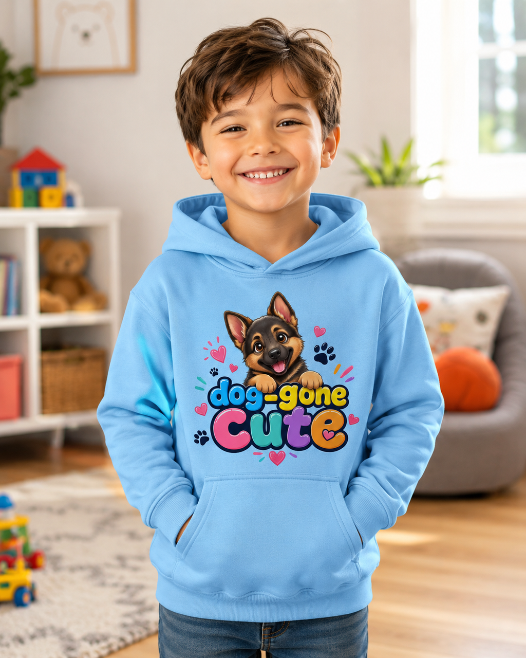 Dog-Gone Cute Kids Hoodie — Playful German Shepherd Paw Print Design