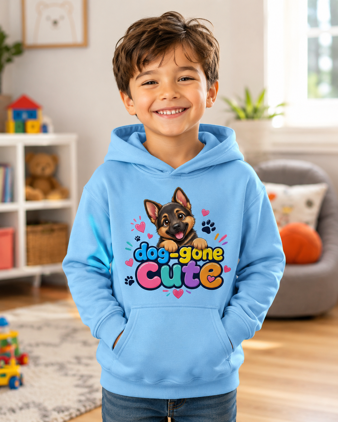 Dog-Gone Cute Kids Hoodie — Playful German Shepherd Paw Print Design
