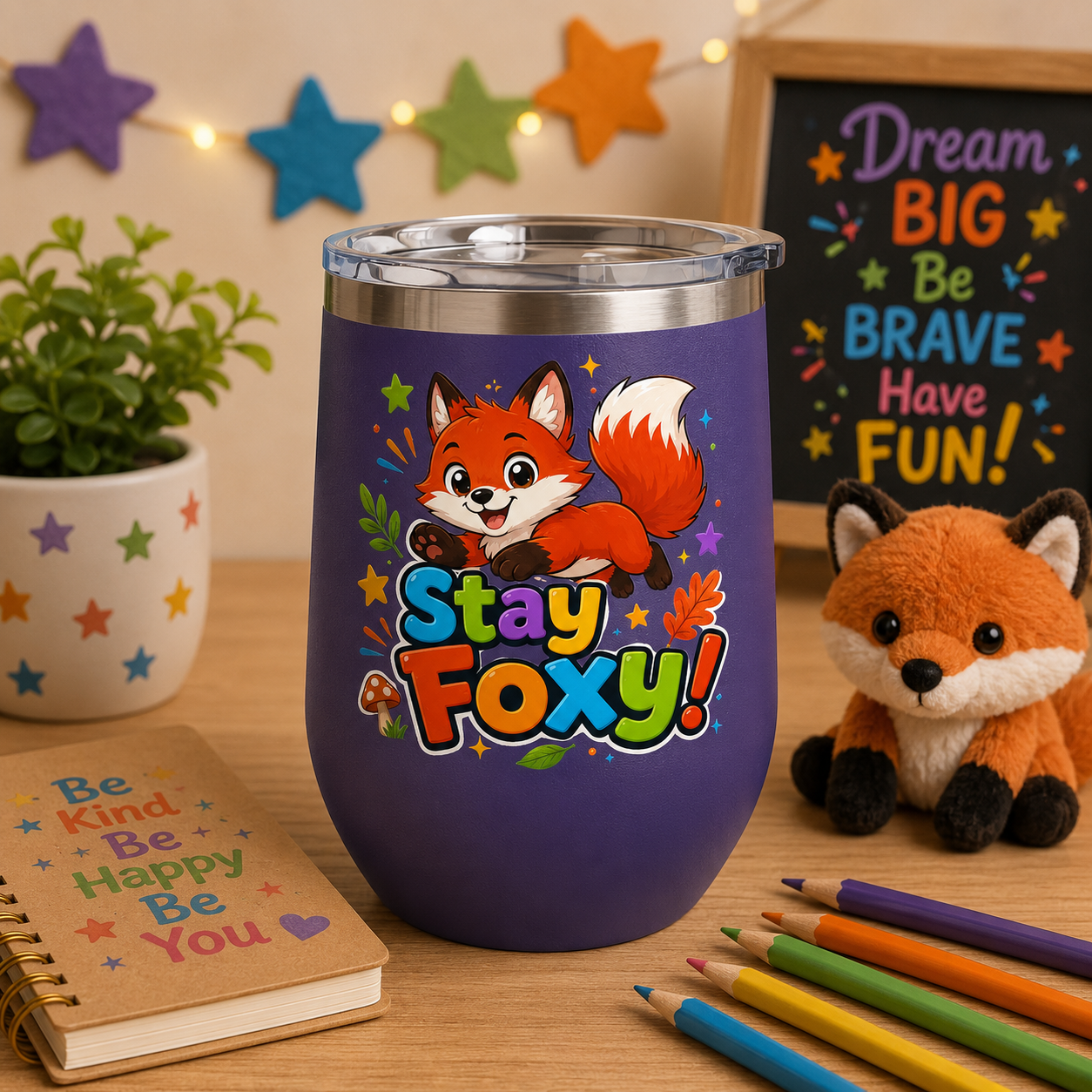 Stay Foxy 12oz Tumbler — Cute Fox Insulated Cup