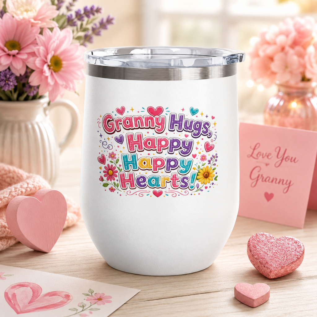 "Granny Hugs, Happy Happy Hearts" Floral 12oz Insulated Cup
