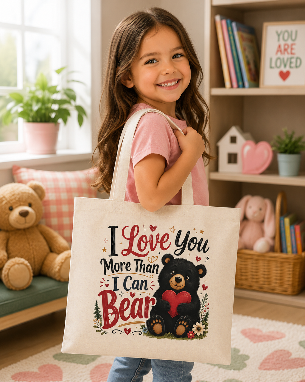 I Love You More Than I Can Bear Tote Bag — Cute Bear Valentine Grocery Tote