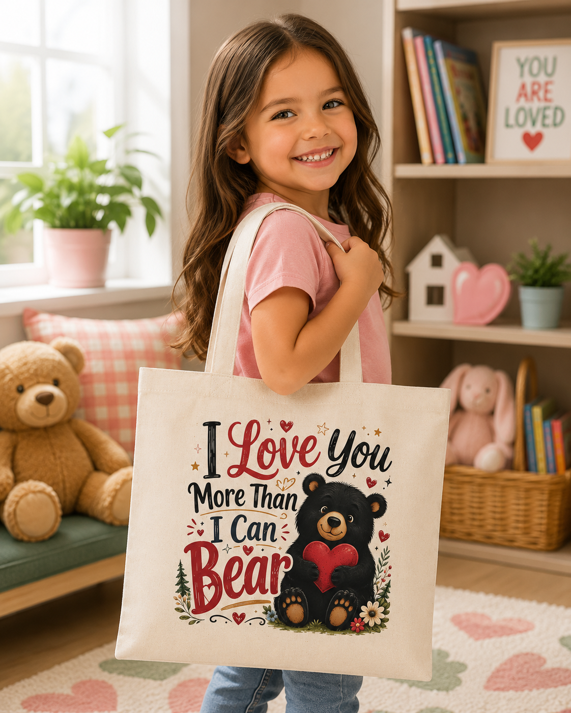 I Love You More Than I Can Bear Tote Bag — Cute Bear Valentine Grocery Tote