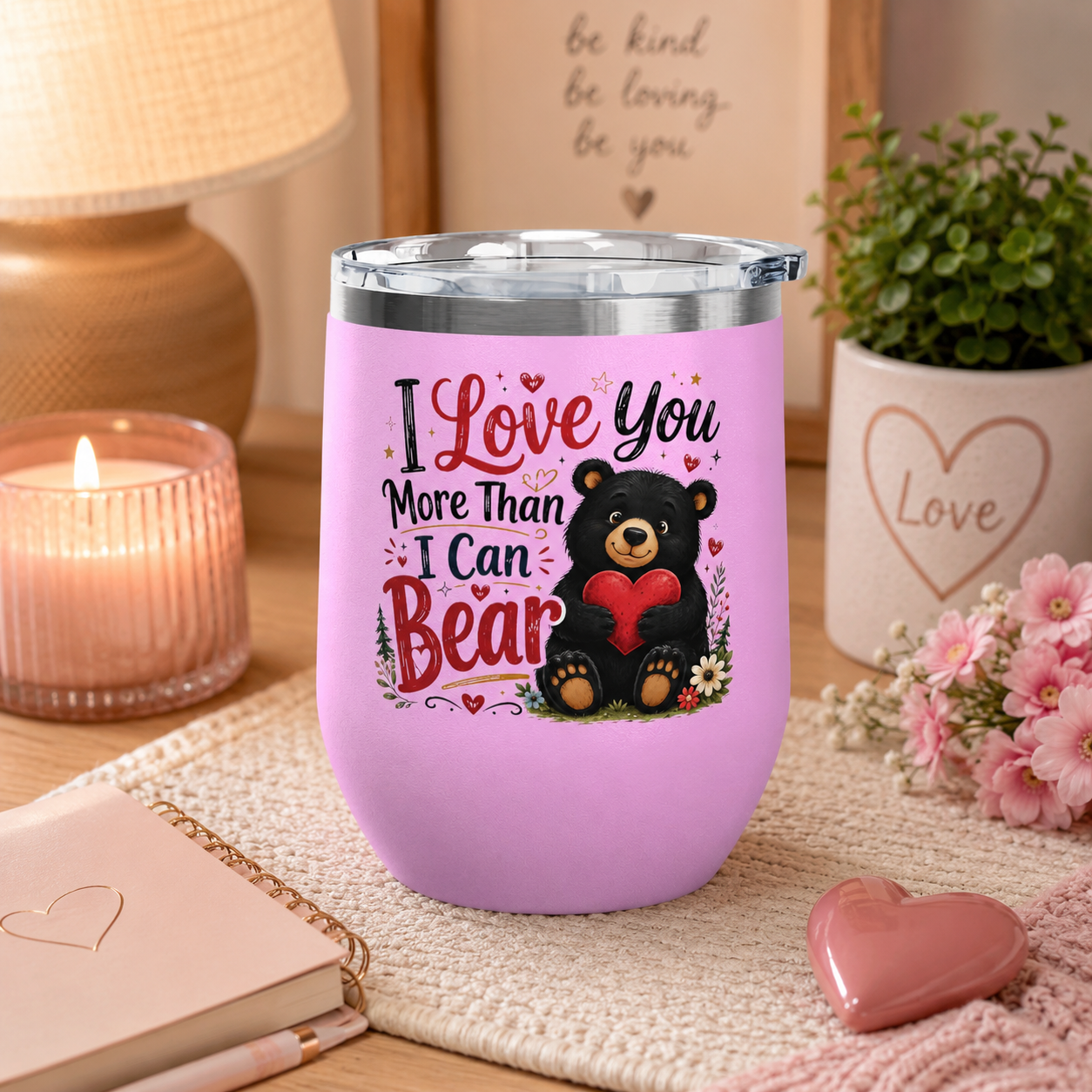 “I Love You More Than I Can Bear” Cute Bear Glass, 12oz
