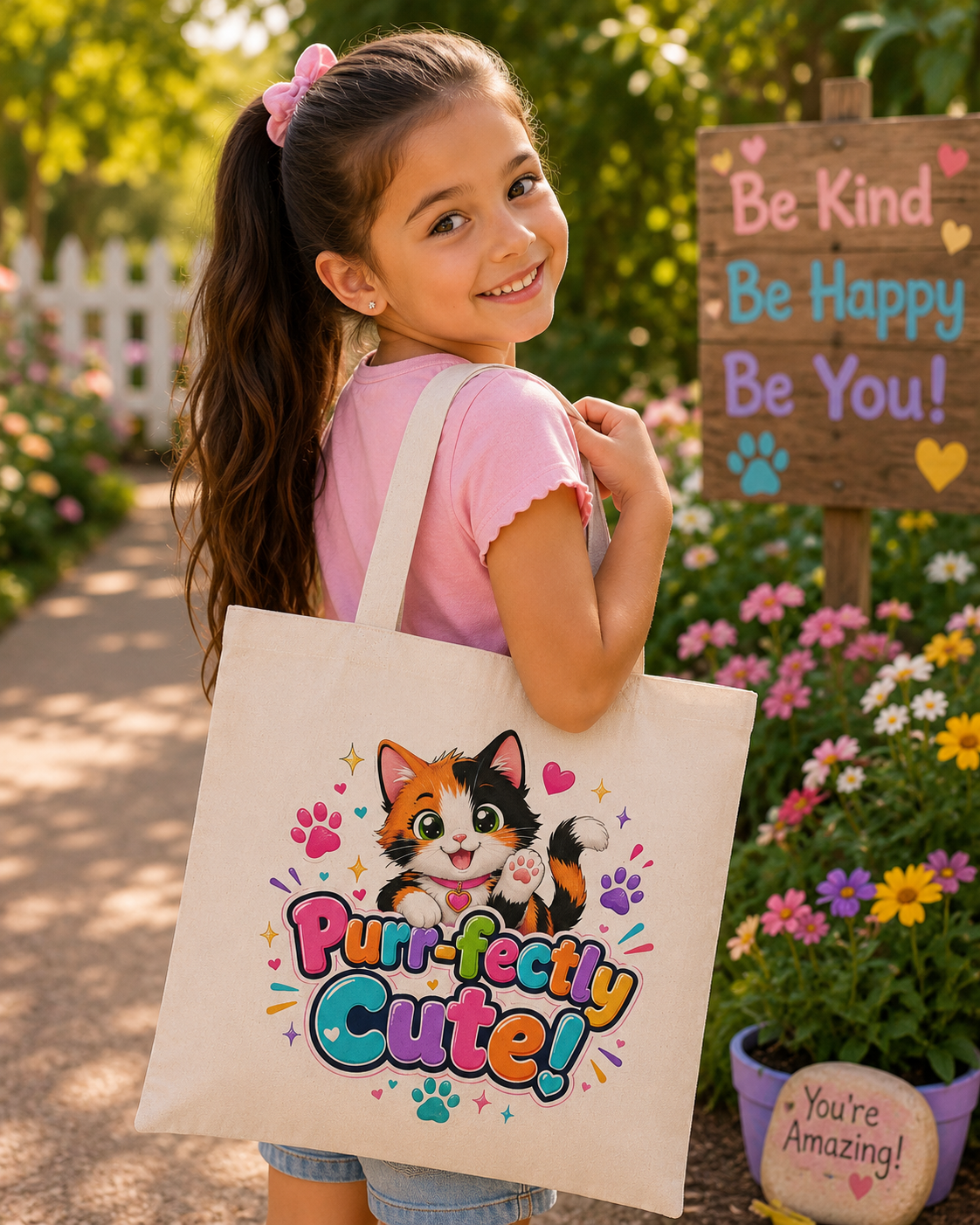 Purr-fectly Cute! Cat Canvas Tote Bag — Cute Calico Kitten Grocery & Gift Tote