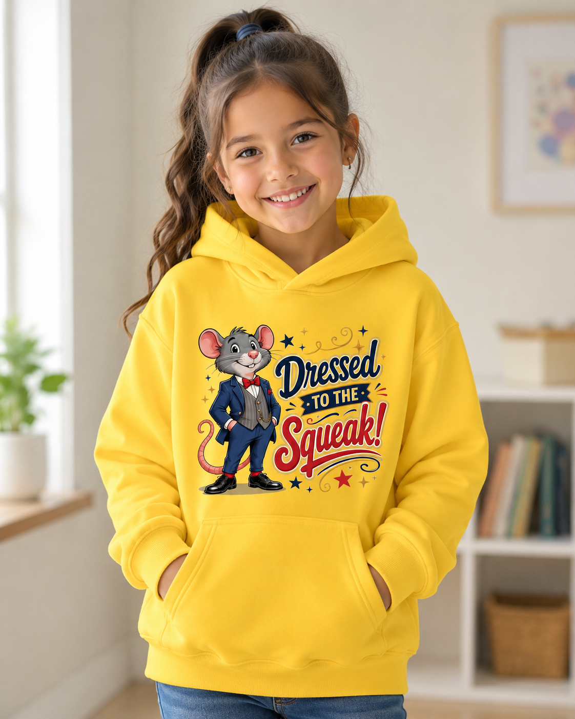 Kids Hoodie — "Dressed to the Squeak" Cartoon Mouse Pullover