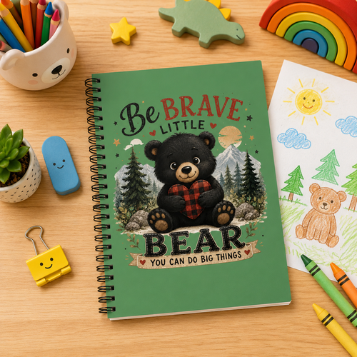 Be Brave Little Bear Spiral Notebook — Cute Inspirational Ruled Journal for Kids