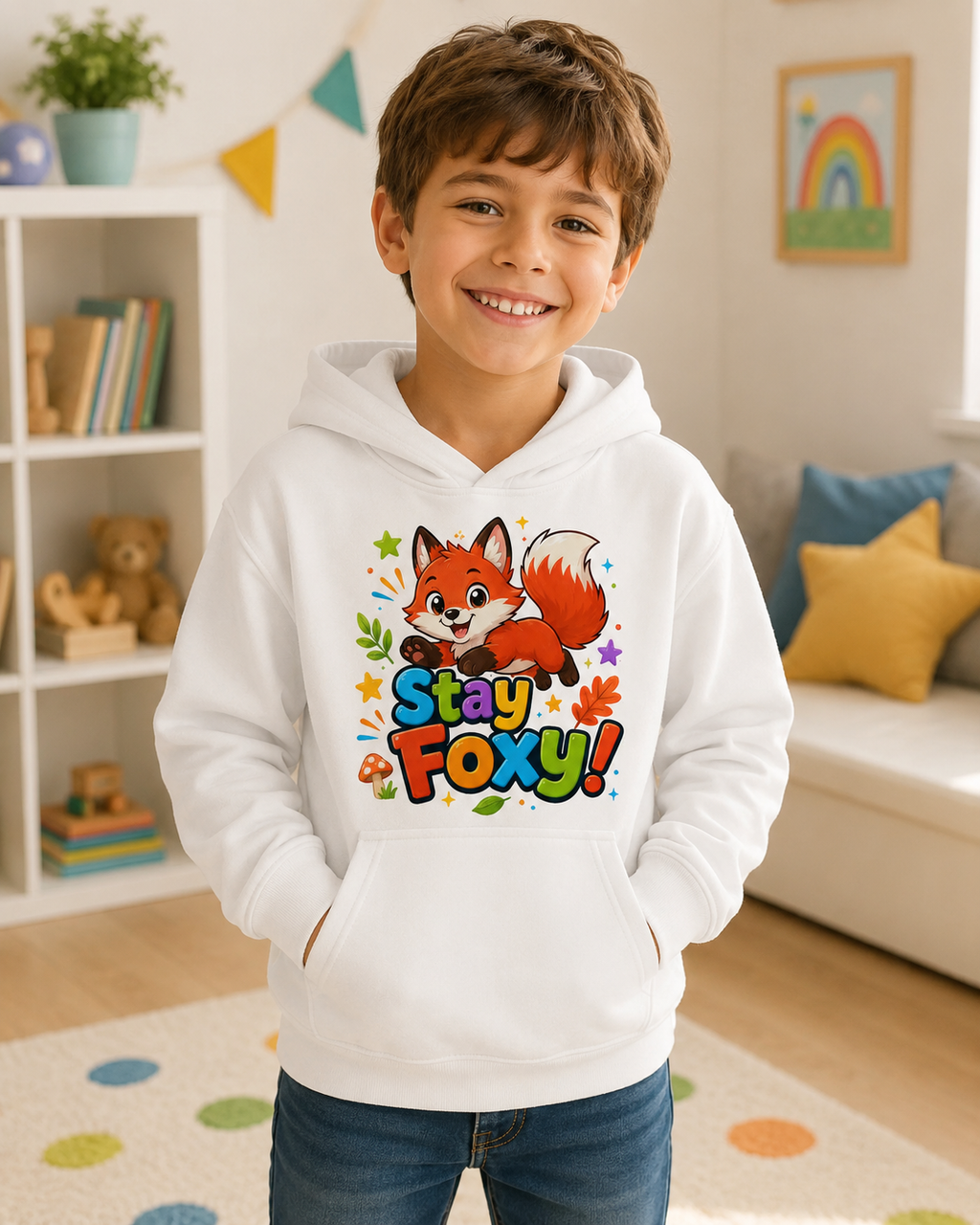 Kids Hoodie - "Stay Foxy" Cute Fox Graphic Pullover for Children