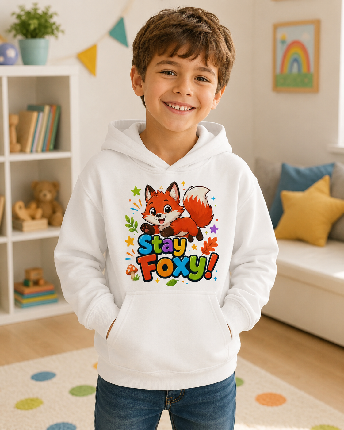 Kids Hoodie - "Stay Foxy" Cute Fox Graphic Pullover for Children