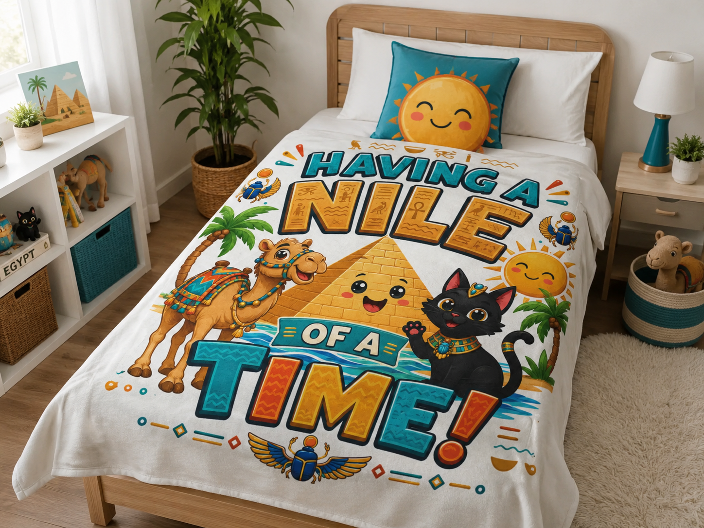 Having a Nile of a Time Blanket | Egyptian Pyramid Cat Camel Beach Design