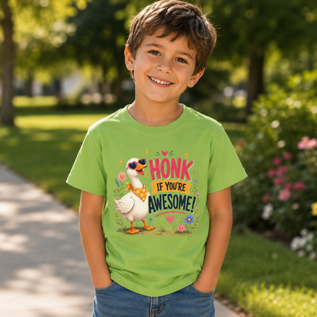 Kids Tee — "Honk If You're Awesome!" Cute Goose Graphic Shirt