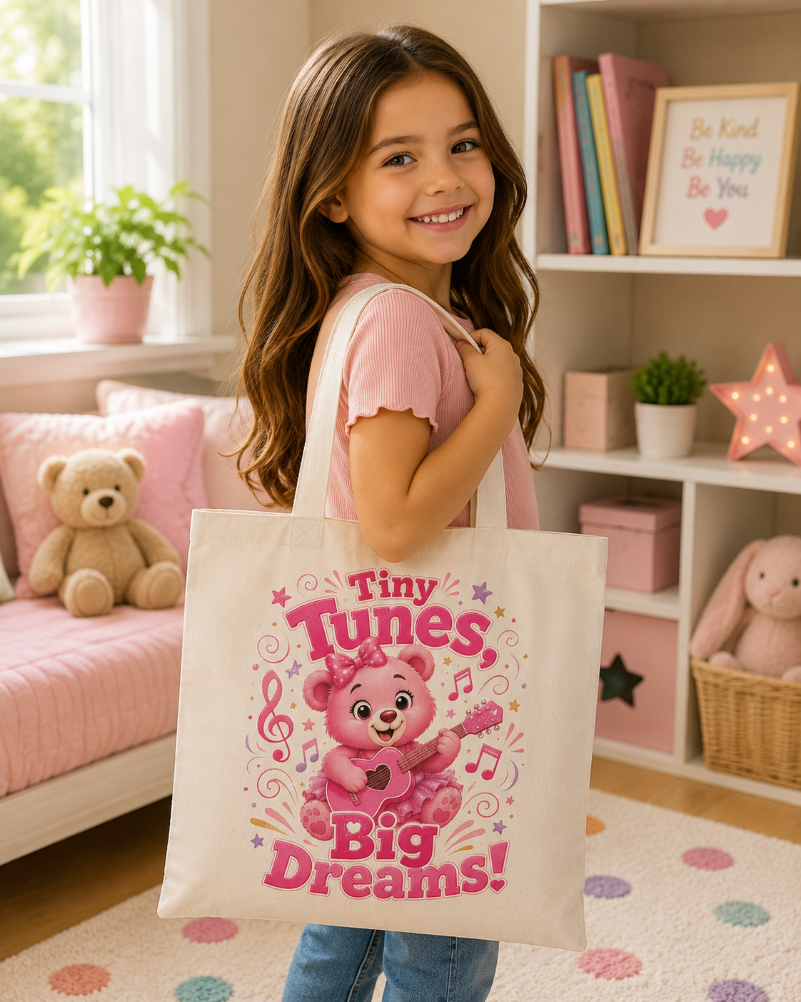 Cute Pink Bear Tote Bag – "Tiny Tunes, Big Dreams" Kids Music Tote