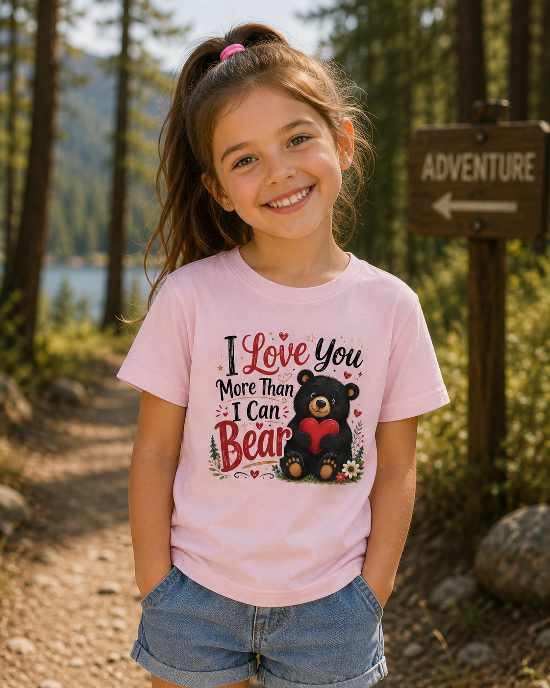 Kids T-Shirt - "I Love You More Than I Can Bear" Cute Bear Valentine Tee