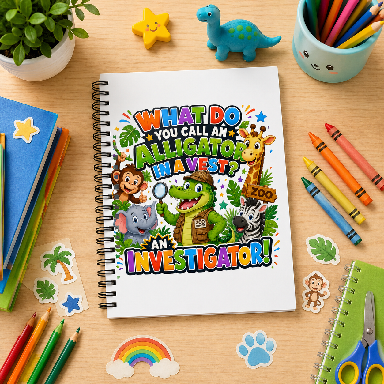 Alligator Investigator Joke Spiral Notebook | Cute Zoo Animals Ruled Journal