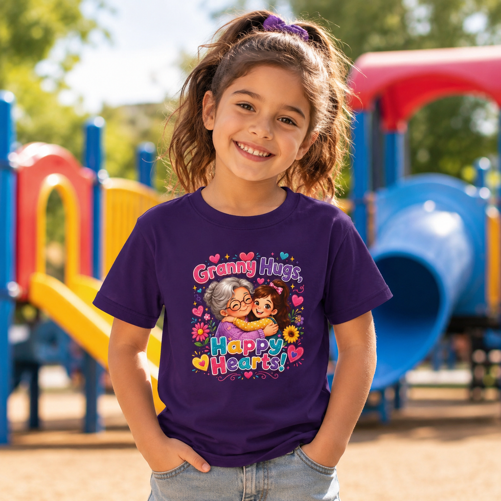 Granny Hugs Happy Hearts Tee | Grandma Grandchild Cute Illustration