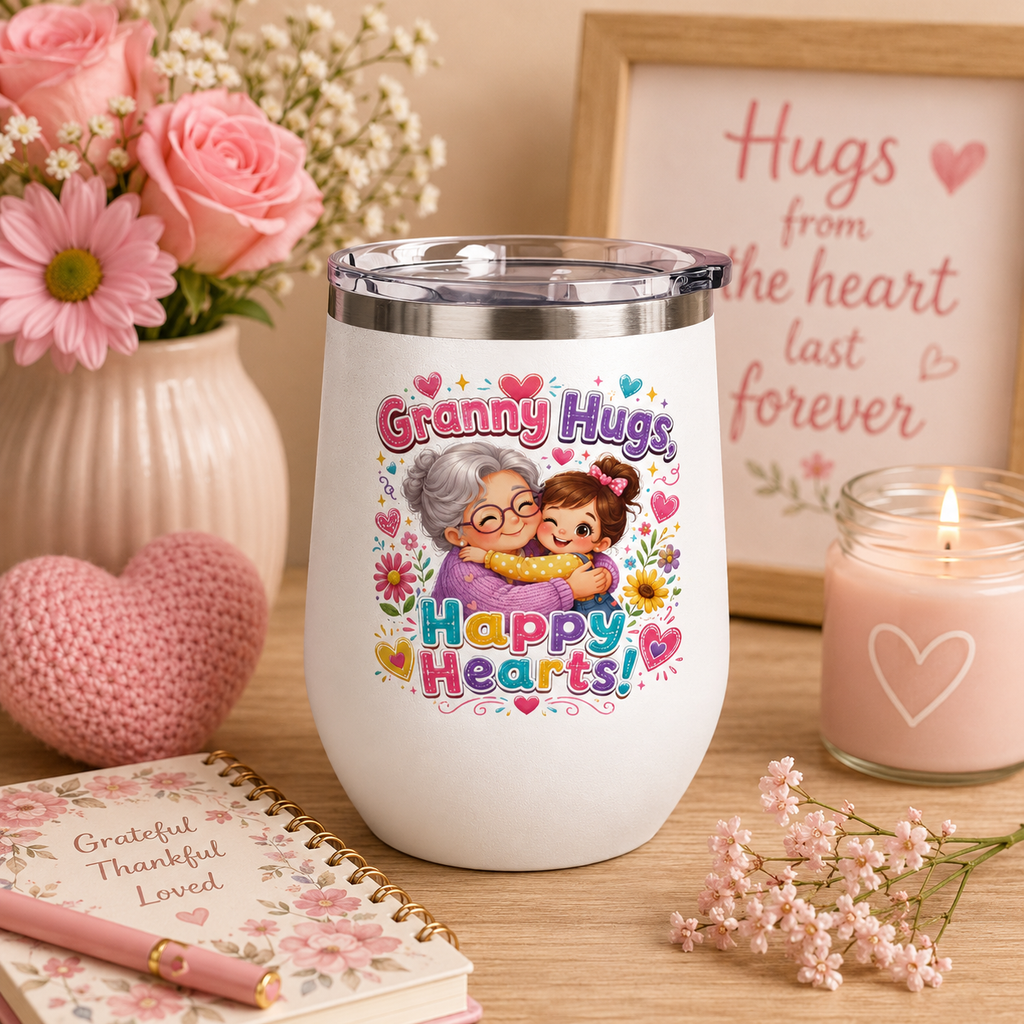Granny Hugs Happy Hearts 12oz Tumbler — Cute Grandma & Grandchild Gift