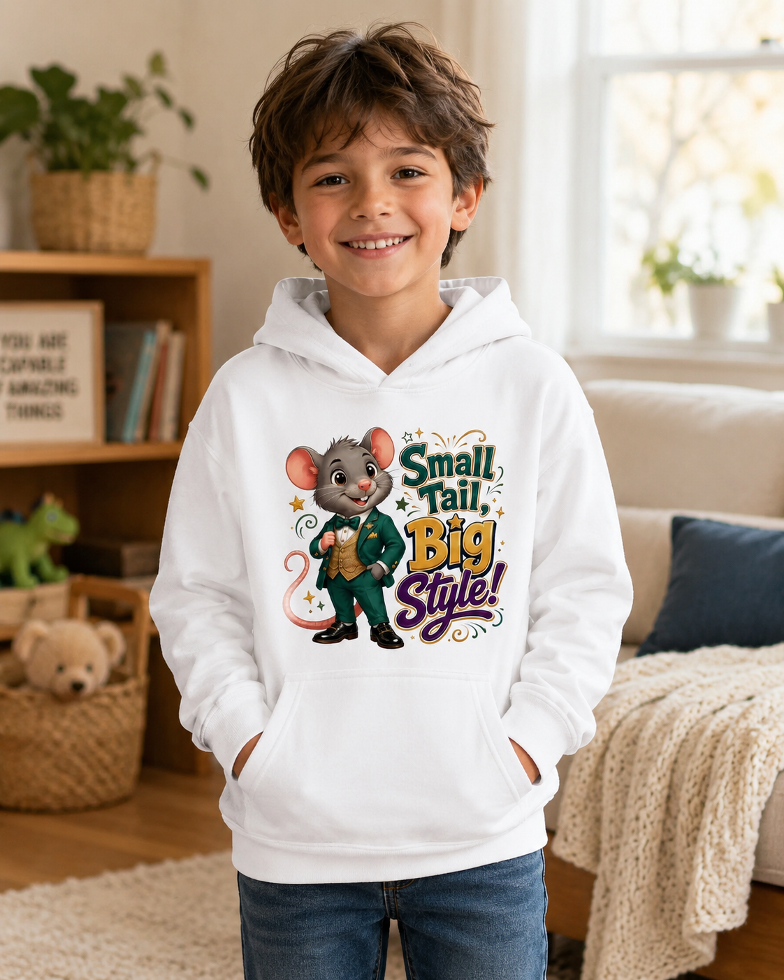 Kids Hoodie — 'Small Tail, Big Style!' Cute Mouse Graphic Hoodie for Children