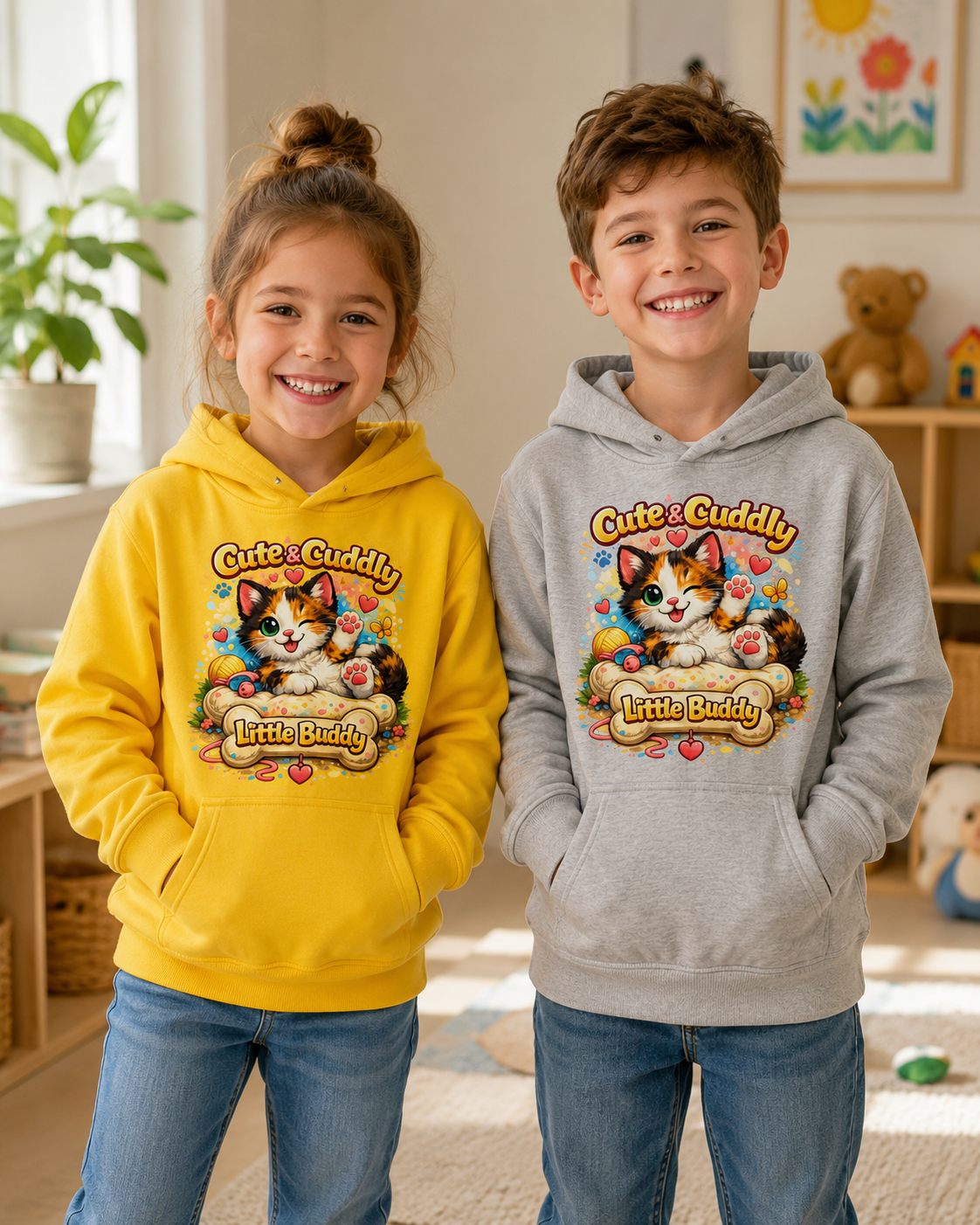Cute & Cuddly Kitten Kids Hoodie — “Little Buddy” Graphic