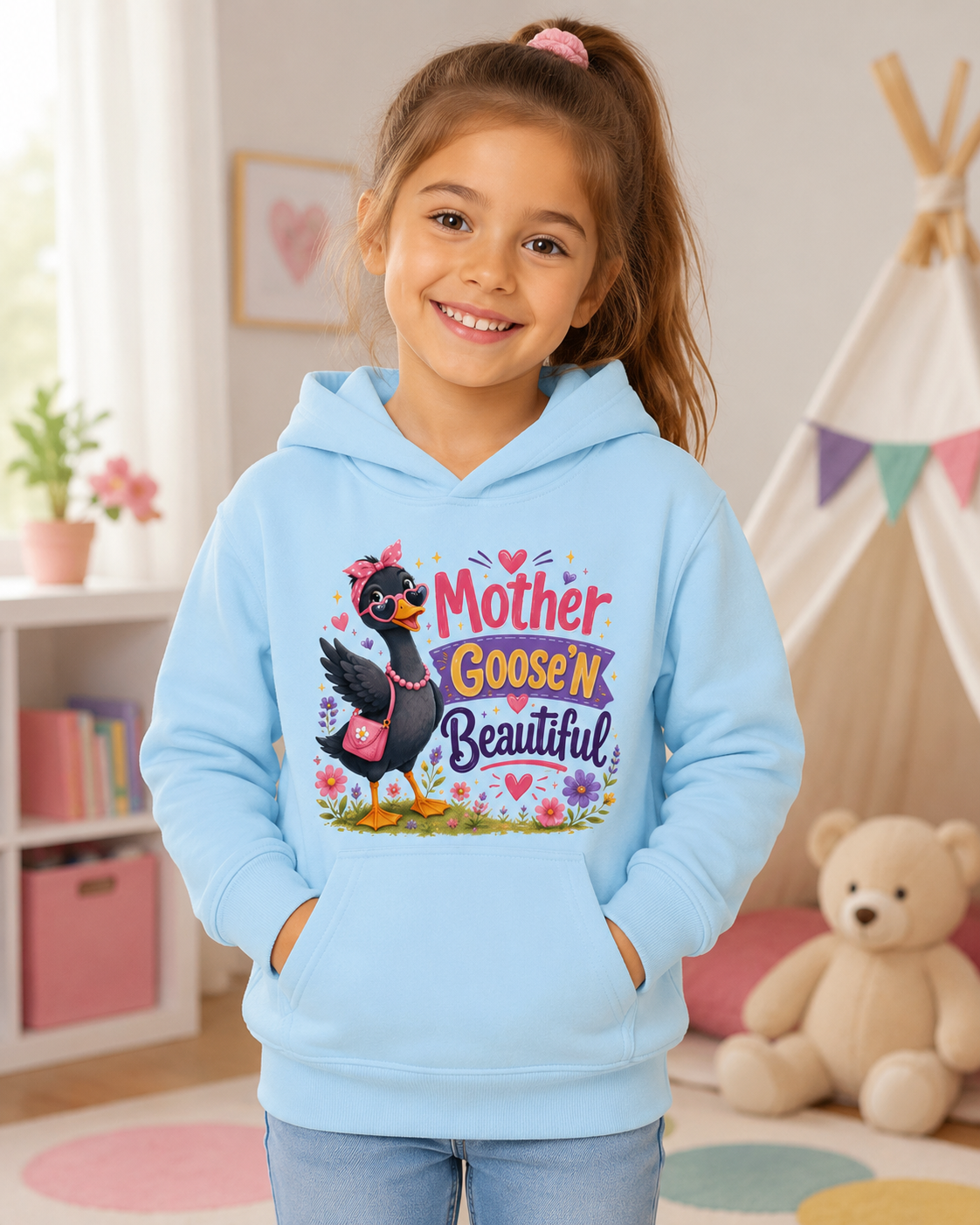 Mother Goose'n Beautiful Kids Hoodie — Cute Nursery Rhyme Goose Graphic Pullover